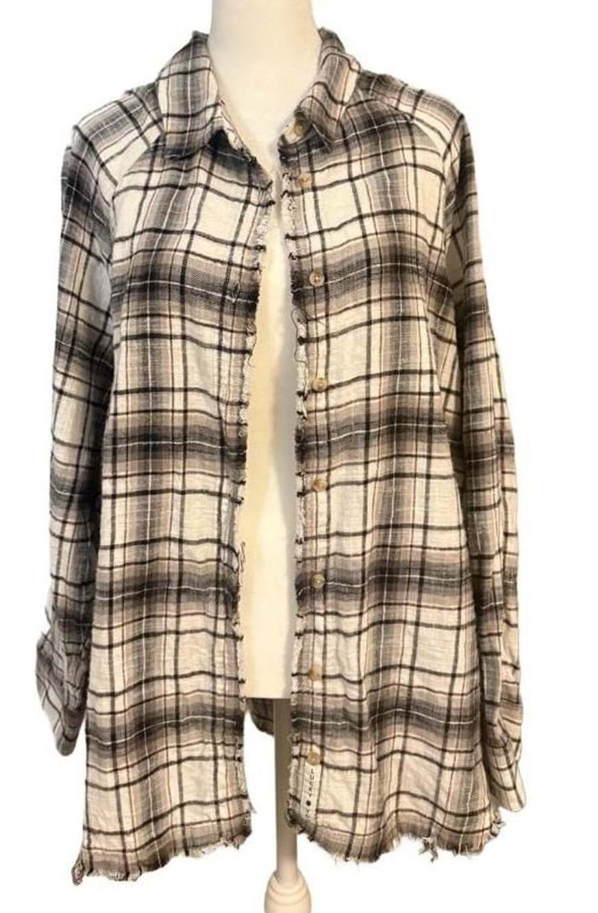 Lucky Brand Womens Black and White Plaid Raw Hem Button Down Flannel Shirt XL
